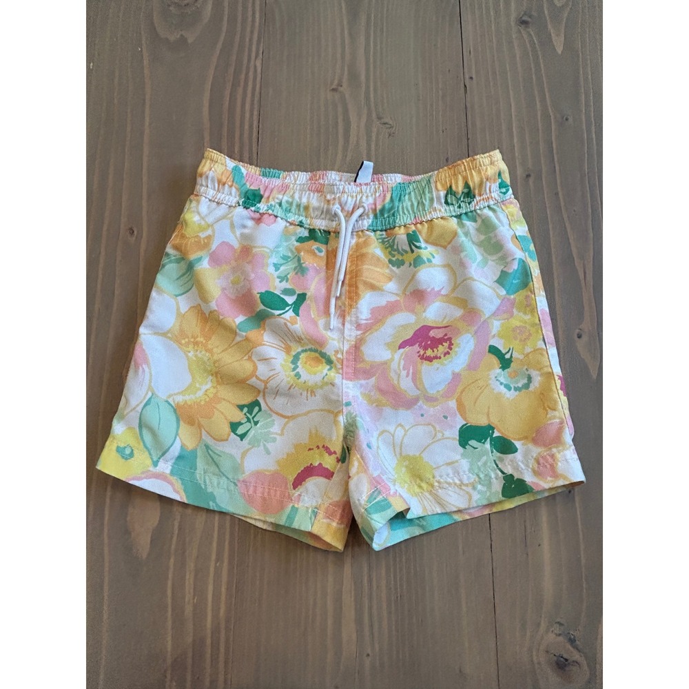 K33 Janie and Jack Boys Floral Swim Trunks Yellow Pink Green Size 4
